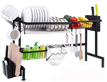HALAHAI Escurre Platos Escurridor Platos Estante para Platos De Cocina De Acero Inoxidable, Estante para Escurridor De Platos Y Juego para Colgar Tazas Escurreplatos