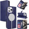 Zouzt for iPhone 15 Pro Max 6.7 Inch Genuine Leather Wallet case with Card Holder, [for MagSafe][Credit Slot][Real Leather] Flip Folio Book Protective Phone Cover Women Men - Dark Blue