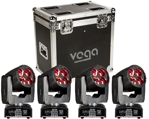 lightmaXX Vega OWL Tour, 4x10W LED Moving Heads Set, FX-Scanner, inklusive Tour Case, Professionelles Lichtset für Lichtshows