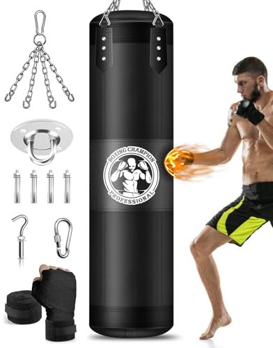 YORWHIN Boxsack zum Aufhängen, für Erwachsene, 1,2 m, Oxford-Boxsack, schweres Boxsack-Set mit Handbandagen, Ketten, Kickboxsäcke für MMA, Karate, Kickboxen, Muay Thai-Training (ungefüllt)