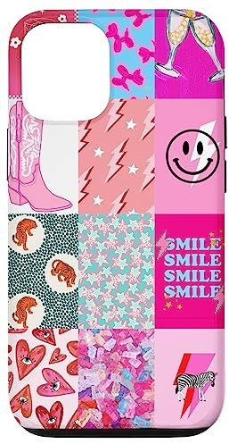 iPhone 12/12 Pro Pink Boho Smile Face Lightning Bolt Preppy Aesthetic Indie Case