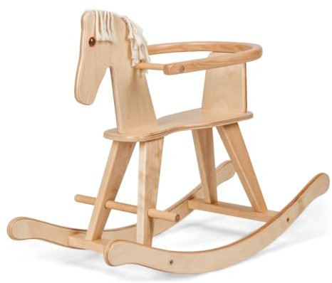 Schaukelpferd Schaukeltier aus Holz mit abnehmbaren Zäunen Rückenlehne Flauschige Mähne Schaukelwippe Holzschaukelpferd Mumbee