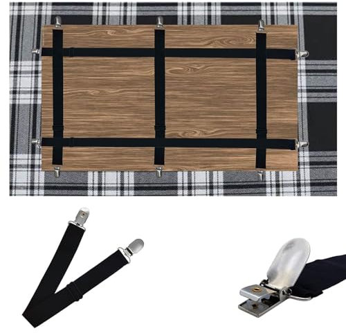 flewfun 5 Pcs Tischdeckenklammern, Versteckte Riemen-Tischdeckenklammern, Elastisch Verstellbare Tischdeckenhalter, Tischklammern Outdoor für Tischdecke Verrutscht (Schwarz)