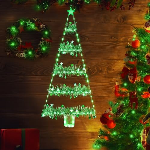 Geemoo Luces con 81 cm LED Arbol de Navidad, Luces Exterior Batería con Temporizador, 8 Modos,Guirnalda de Oropel de Navidad, Luces Decoración para Ventanas, Puerta, Regalo, Interior (Verde)