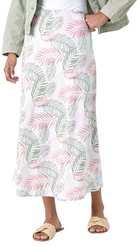 Roman Jersey Skirt for Women UK - Ladies Midi Maxi Floral Animal Print Autumn Winter Swing Smart Casual Office Cocktail Party Going Out Evening Holiday Cruise - Size 14 - Light Pink