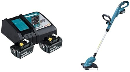 Makita Power Source Kit (2X Werkzeugakku mit Ladestation, Ersatzakkus für Elektrowerkzeuge von Makita) 197570-9 & DUR181RF Akku-Rasentrimmer 18V / 3,0 Ah, 1 Akku + Ladegerät