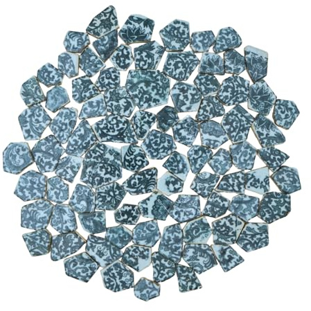 Yuvori 0,5 kg blaue und weiße unregelmäßige Porzellan-Mosaikfliesen, DIY, handgefertigt, Badezimmer, Wohnzimmer, Küche, Backsplash, Outdoor (Schwarz 02, Medium)