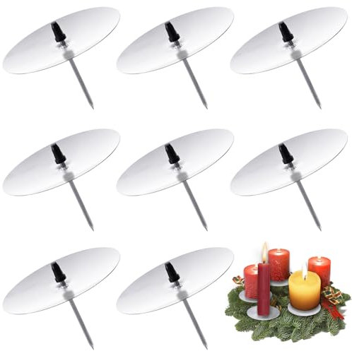 8 Stück Adventskranz für Kerzenhalter, Ø 4 cm Silber Adventskerzenhalter Metall Kerzenleuchter mit Dorn, für DIY Adventskranz Deko Weihnachten Kerzenteller