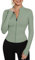 IECCP Damen Sport Crop Tops Gym Langarm T Shirt Laufshirts Yoga Top Sportshirt Leicht Fitness Workout Oberteil mit Daumenloch Grün L