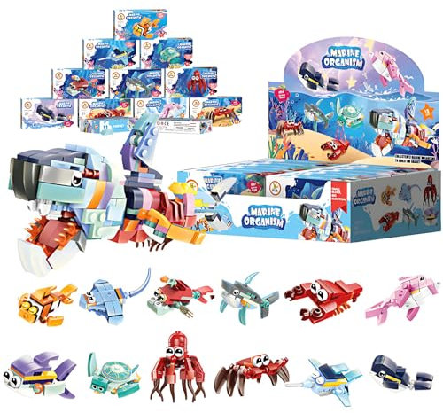LURNODY 12-Teiliges Mini Bausteine Set für Meerestiere, Klemmbausteine Tiere, Geburtstag Mitgebsel, Goodie Bag Kindergeburtstag für Kinder Ab 4 Jahren