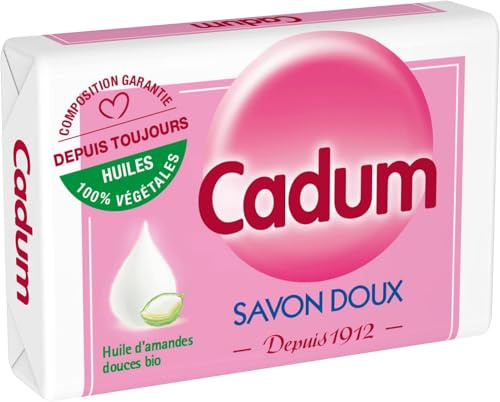 Cadum Savon Solide Doux - Depuis 1912 - Huiles 100% végétales à l'amandes douces BIO, 100g (Lot de 6)