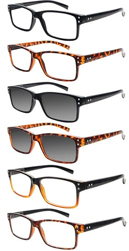 ZONLON 6 Pack Reading Glasses for Men Women Blue Light Blocking Lightweight Black Computer Readers with Spring Hinges (6 mix color-2, 2.5, x)