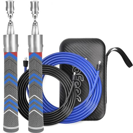 Weighted Jump Rope for Men Women with 110&102 Abrasion-resistant Cable, Φ=6mm Crossropes jump rope with Rubber Grip,360 Degree Spin,Tangle Free,Suitable for Fitness Cardio,Boxing & Workout