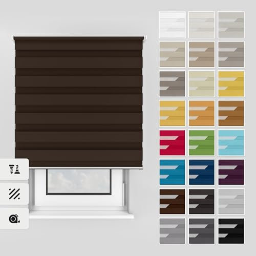 Estika Doppelrollo mit Bohren 140x220 cm Farbe: Braun, Rollo Deckenmontage und Wandmontage Fenster rollos für innen, Jalousien Fenster, Tür Rollo