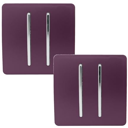 Trendi 2 Gang 2 Way Artistic Modern Glossy 10 Amp Rocker Tactile Light Switch Plum (Pack of 2)