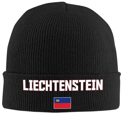 FAGIUCHI Liechtenstein-Flagge, coole Liechtensteiner Winter-Strickmütze, Beanie-Mütze, Erwachsene, warme Mützen, Schwarz, Schwarz , 7 1/8-7 1/4