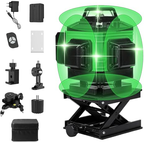 Kreuzlinienlaser, 4 x 360° Laser Wasserwaage Selbstnivellierenden, Multifunktionaler 4D-Laser mit 16 Linien, USB-wiederaufladbares Bau Fadenkreuz L-aser Wasserwaage für Verlegung Bodenfliesen (Grün)