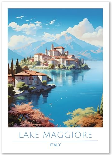 Happymotive – Lake Maggiore Poster Deko Schlafzimmer | Wanddeko & Wandbilder Wohnzimmer | Aesthetic Room Decor | Bilder & Kunstdrucke in A2 40x60, A3 30x40, A4 20x30 300g Papier ohne Rahmen