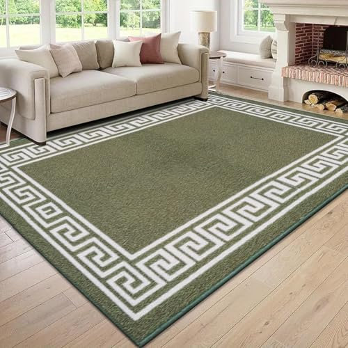 Rugs Inn Greeky Rug - Heavy Duty Washable Non Slip Rug for Bedroom Living Room TV Lounge Dining Room Large Indoor Area Rug Carpet Mat (Green Cream, 120 X 170 cm)