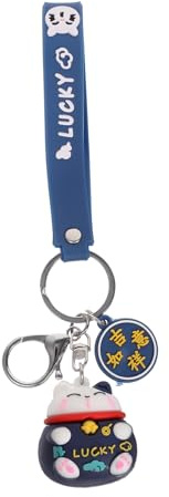 WRITWAA KatzenschlüSselkettenanhäNger Japanischer Maneki Neko SchlüSselanhäNger GlüCkskatze FüR Auto Rucksack Handtasche Geschenk Blau