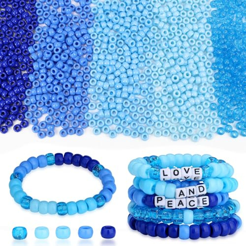1000 Stück Blaue Perlen Pony Beads, 9mm Perlen für Armbänder Blau | AWARDSEN Perlen Blau Set Perlen Zum Auffädeln, Armbänder Selber Machen Set, Schmuck, Ketten, Basteln