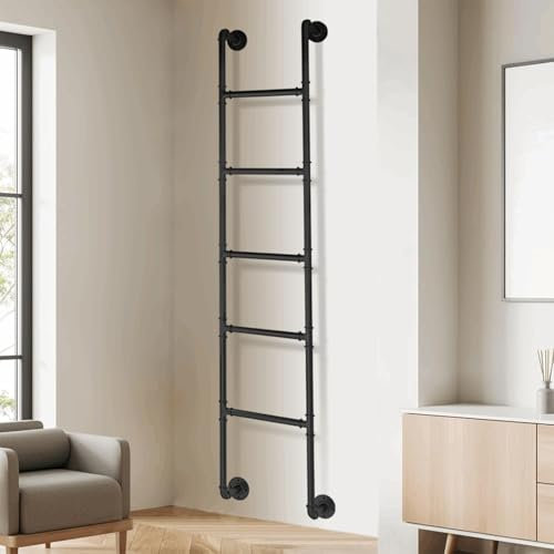 AYVADA 100–300 cm wandmontierte Dachbodenleiter, Schwarze Feuerleiter aus Schmiedeeisen, universelle Leiter für Etagenbetten mit Zwei Einzelbetten über einem Doppelbett für Zuhause, Wohnheim, Bibli