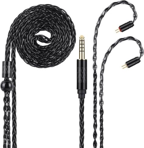 Alphatec 4.4mm to 2Pin (0.78mm) IEM Cable, 8-Core OCC Silver-Plated HiFi Earbud Cable, Ultra-Soft Earphone Cable,for In Ear Monitor, 4.3ft Black