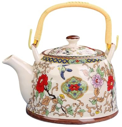 ＡＷＨＡＯ 900ml Ceramic Teapot with Strainer for Loose Leaf and Flowering Tea, for Restaurant, Home, Outdoor, Indoor, BBQ, Housewarming Gift, Flowers and Bird