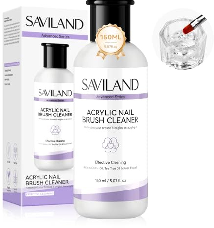 SAVILAND Advanced Acrylic Nail Brush Cleaner: 150ml 5.07 OZ Large Capacity Nail Brush Cleaner Castor Oil Conditioner Restorer for Acrylic Nails Home Salon DIY