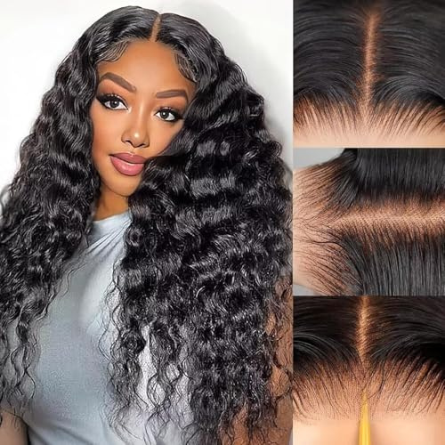 Perruque Femme Naturelle Bouclée Water Wave Glueless Wig Human Hair 18 Inch Perruque Sans Colle 4x4 Lace Wig Human Hair,Bandage Réglable Antidérapant Dentelle Prédécoupée Gagnez Du Temps