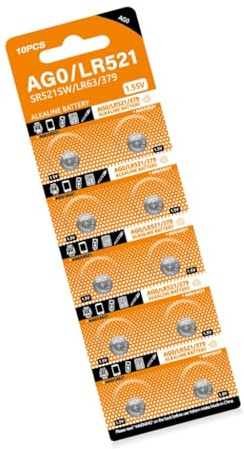 10 batterie a bottone AG0, 1,55 V, SR521SW, LR521, SR521, alcaline