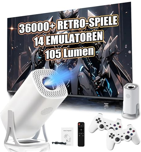 S40 Pro Tragbarer Intelligenter Projektor mit WLAN und Bluetooth, Retro Spielkonsole mit 36000+ Spiel-14-Emulator, 105 Lumen, 1024 * 600P, Android 11 Drahtloser Projektor für Heimkino, Outdoor