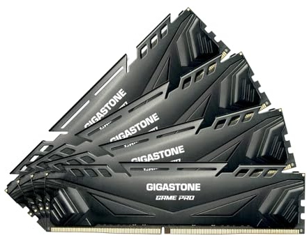 【DDR4 RAM】 GIGASTONE Game PRO 64 GB Kit (4×16 GB) DDR4 3200 MHz PC4-25600 CL16-18-18-40 Gaming-Desktop-Speicher – XMP 2.0 / AMD Ryzen, 1,35 V UDIMM 288-Pin, Unbuffered Non-ECC RAM (Schwarz)