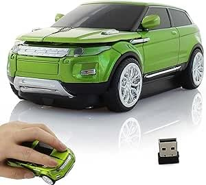2.4G Wireless Car Mouse Cool SUV Shape with Headlight,Silent Portable Ergonomic Optical Cordless Car Mouse with 2.4G USB Receiver,for Computer Laptop PC,Travel Office Home,Gift for Family Friend-Green