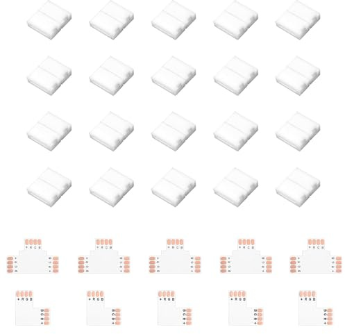 30 Piezas Conector LED 4 Pines,Conector De Cinta Led,Para Cinta Led Rgb Smd5050 10mm,5 Conectores En Forma De L 5 Conectores En Forma T 20 Pinzas De Cinta Luminosa para Luces LED