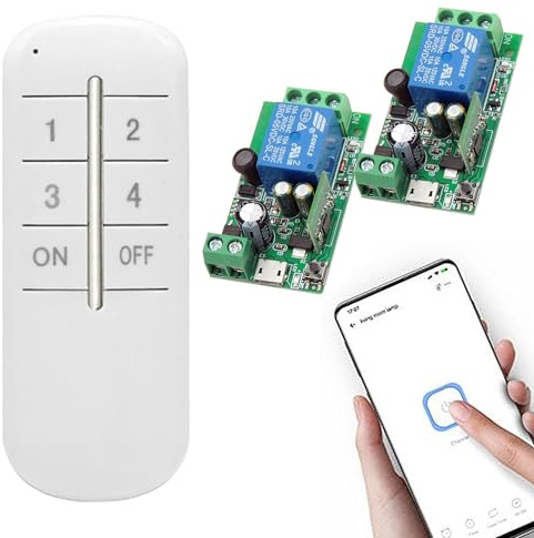 DOMO-MATIC Interruptor Inteligente WiFi, Módulo Relé 1 Canal, Control Remoto Bluetooth, DC 5V/12V/24V/36V, Compatible con Alexa y Google Home, Ewelink App (Kit ewe 2rec1ch+1remote)