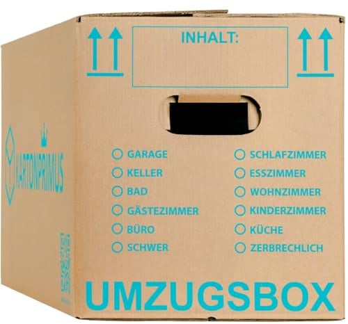 Kartonprimus 10 Umzugskartons 620 x 300 x 330 mm zweiwellig stabiler Karton bis 40 kg verstärkte Griffe und stapelbar Umzugkarton Umzugsbox Bücherkarton Archivbox Ordnerkarton Umzugskiste (10 Stück)