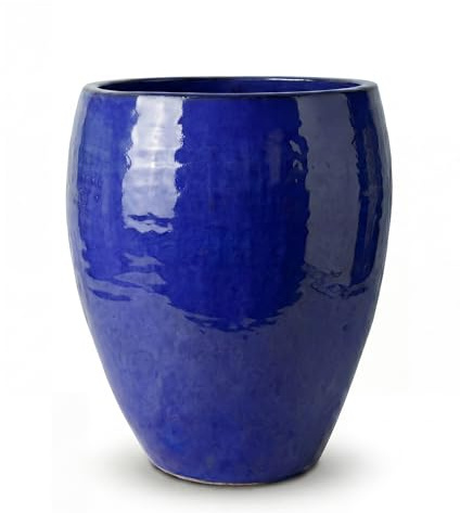 Provencelia Poseidon Keramik Pflanzkübel Ø 36 x H 43 cm Majorelle-Blau — Pflanzgefäß groß frostbeständig handgefertigt glasierte Terrakotta Übertopf Garten Terrasse Balkon
