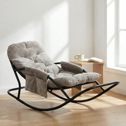 HomeMiYN Schaukelstuhl Outdoor, Schaukelsessel, schaukelstuhl outdoor mit gepolsterte Kissen, loungesessel mit Armlehnen und Fußstütze, bis 120 kg belastbar für Garten,Schlafzimmer,Wohnzimmer,Terrasse