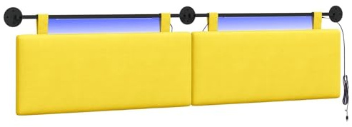 vidaXL Hängendes Kopfteil Mit LED Licht Helles Gelb Cordstoff, Moderner rechteckiger Wand-Kopfteil, weich gepolstert, verstellbare Rückenlehne, platzsparender Bett-Zubehör