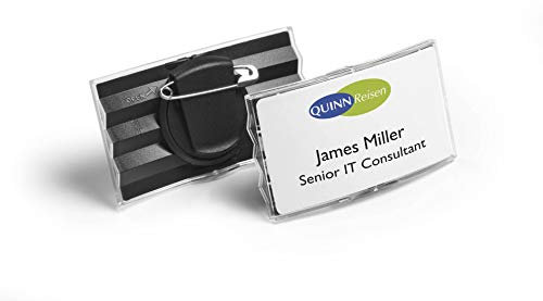 Durable Namensschild konvex (mit drehbarer Kombiklemme, 40 x 75 mm) Packung à 25 Stück, anthrazit/transparent, 812858