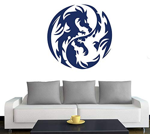 A432 Wandtattoo Yin Yang Drache 60cm x 60cm dunkelblau (erh. in 40 Farben und 2 Größen)