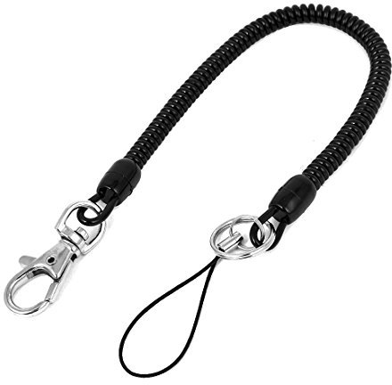 sourcing map Plastic Keys Phone Elastic Spiral Spring Coil Strap Rope Lanyard Black