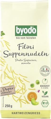 Byodo Filini Semola 250g - Premium Bio-Hartweizengrieß Nudeln aus Italien, Idealer Al Dente-Biss, Perfekt als Suppeneinlage, Kochzeit 5-6 Minuten, Ideal für Pasta-Gerichte, Vorratspackung (1x 250g)
