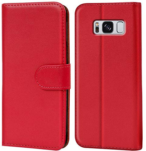 Verco Handyhülle für Samsung S8 Hülle, Schutzhülle für Samsung Galaxy S8 Tasche PU Leder Flip Case Brieftasche - Rot