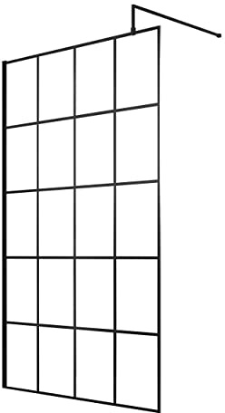 Hudson Reed WRSF14 Modern Bathroom Black Framed Wall Fixed Wetroom Screen, 1400mm, Black