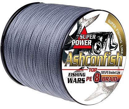 Ashconfish - Lenza Intrecciata a 4 Fili e 8 Fili, Super Resistente, Corda da Pesca multifilamento in polietilene, Resistenza all'abrasione, 100 m-2000 m, Grigio, 8 Strands-130LB/0.63mm-100M/109Yds