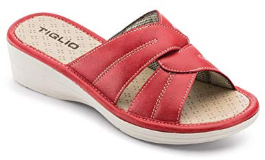 Ciabatta Pantofola Donna Estiva Comoda da CASA in Sintetico Incrociata Aperta Tacco 3 CM Modello 1621 (Rosso, 39)
