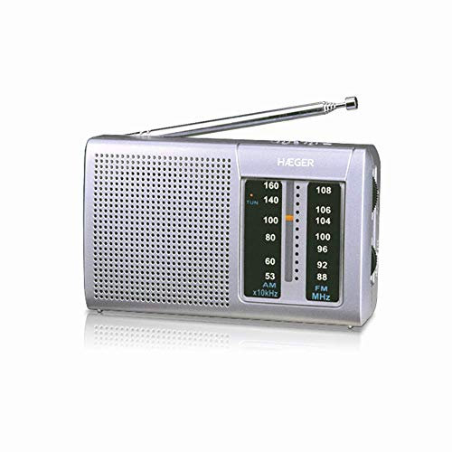 HAEGER Goal - Radio portatil Am/FM con Antena telescópica con 32 cm, Correa para la muñeca, conexión de Entrada para Auriculares