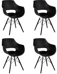 SAM 4er Set Schalenstuhl Lea, Schwarz, ergonomisch geformte Sitzschale aus Kunststoff, bequemer Esszimmerstuhl im Retro-Design, Holzgestell schwarz